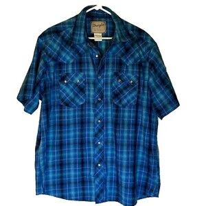 Men's Wrangler Western Pearl Snap Down Classic Plaid Short Sleeve Shirt SZ XL